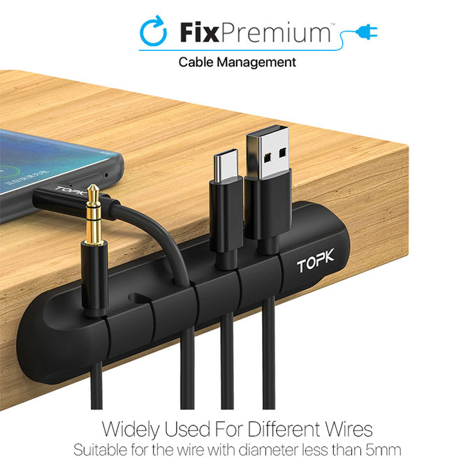 TOPK - Kabelorganisator - Halterung für 7 Kabel, schwarz