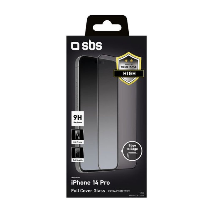 SBS - Gehärtetes Glas Full Cover für iPhone 14 Pro, schwarz