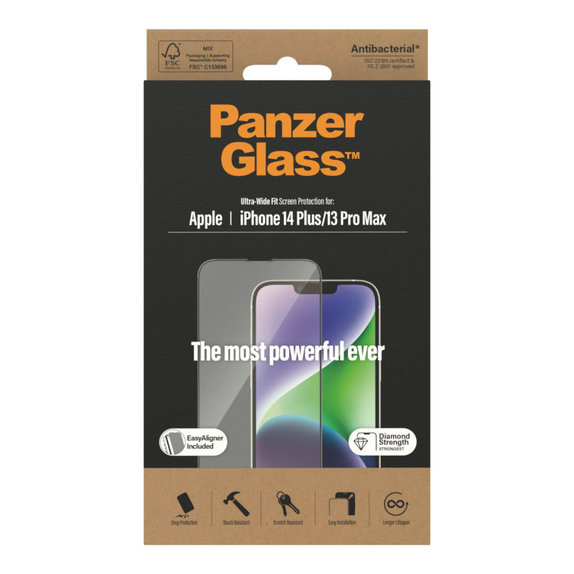 Schutzglas UWF AB mit Applikator für iPhone 14 Plus/13 Pro Max, Schwarz, PanzerGlass