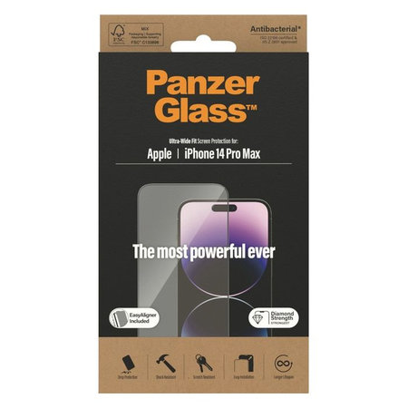 PanzerGlass - Gehärtetes Glas UWF mit aplikator für iPhone 14 Pro Max, schwarz