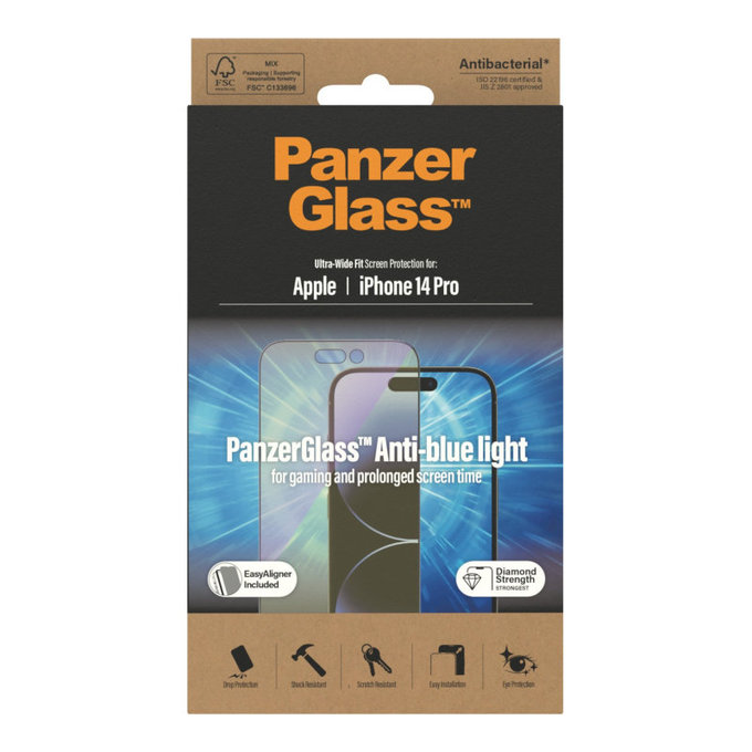 Schutzglas UWF Anti-Bluelight AB mit Applikator für iPhone 14 Pro, Schwarz, PanzerGlass