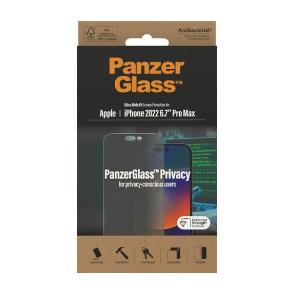 PanzerGlass - Gehärtetes Glas UWF Privacy AB für iPhone 14 Pro Max