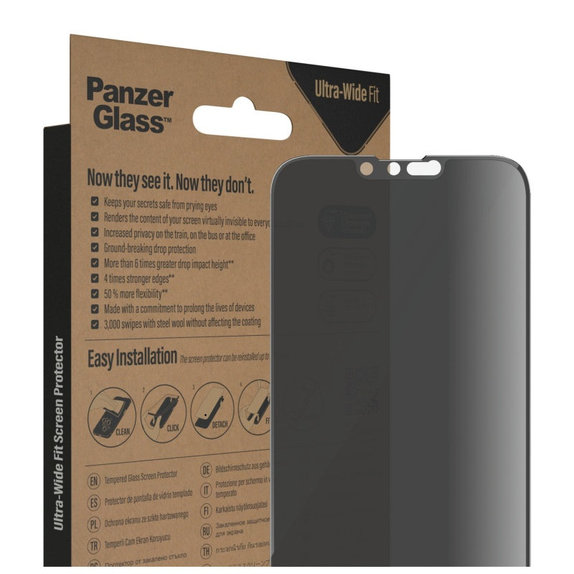 Schutzglas UWF Privacy AB mit Applikator für iPhone 14 Plus/13 Pro Max, Schwarz, PanzerGlass