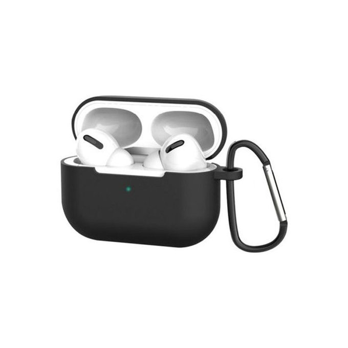 FixPremium - Silikonhülle mit Karabiner für AirPods Pro, schwarz