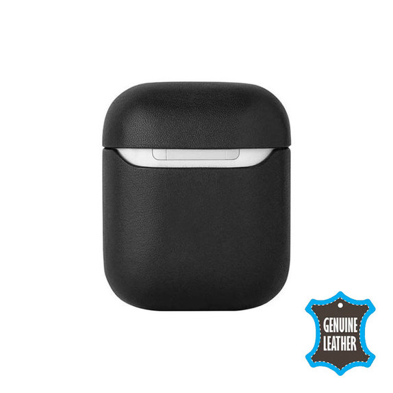 FixPremium - Lederetui für AirPods 1 und 2, schwarz