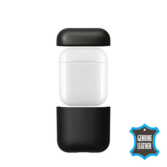 FixPremium - Lederetui für AirPods 1 und 2, schwarz