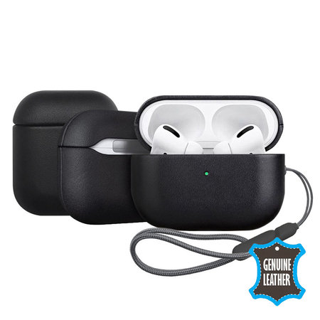 FixPremium - Lederetui für AirPods 1 und 2, schwarz