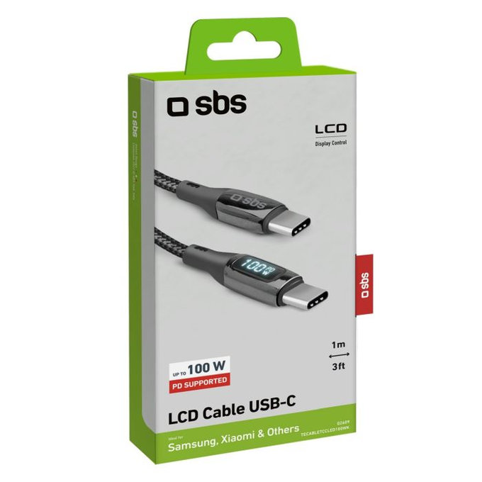 SBS - USB-C / USB-C Kabel mit LCD a PowerDelivery 100W (1m), schwarz