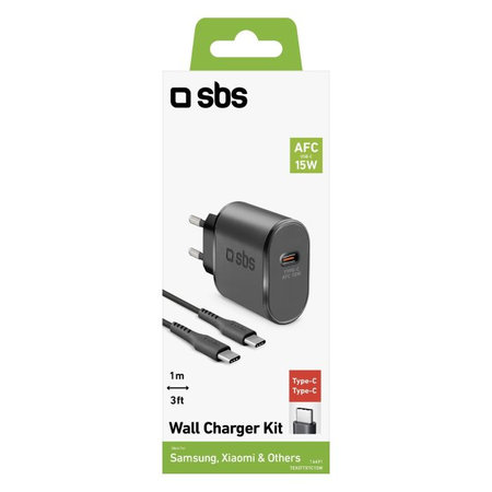 SBS - 15W Ladeadapter USB-C + Kabel USB-C / USB-C (1m), schwarz
