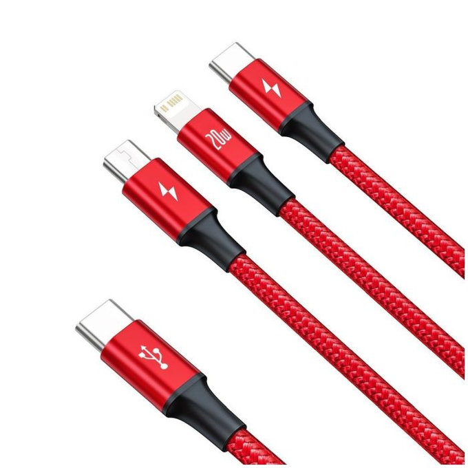 Baseus - Kabel - USB-C 3v1 (2x USB-C, Lightning) (1.5m), rot