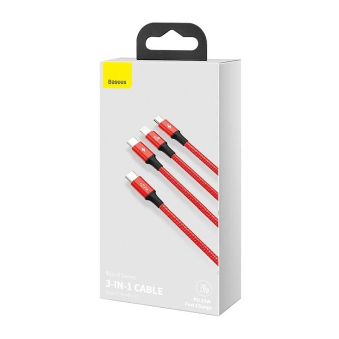 Baseus - Kabel - USB-C 3v1 (2x USB-C, Lightning) (1.5m), rot