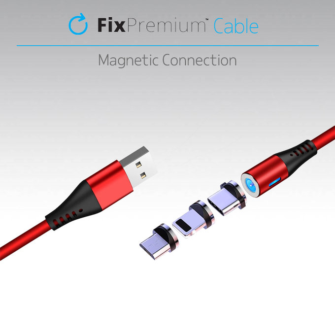 FixPremium - Lightning / USB Magnetisches Kabel (2m), schwarz