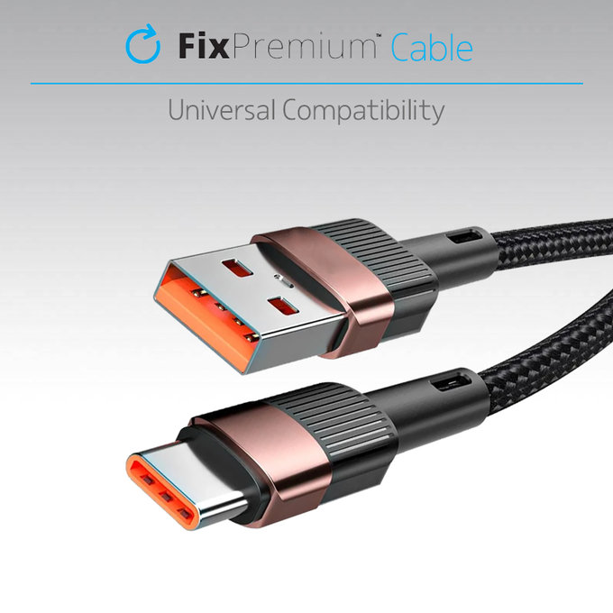 FixPremium - USB-C / USB Kabel mit Schnellladung (2m), schwarz