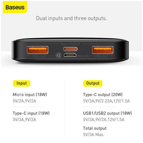 Baseus - PowerBank 30 000 mAh, schwarz