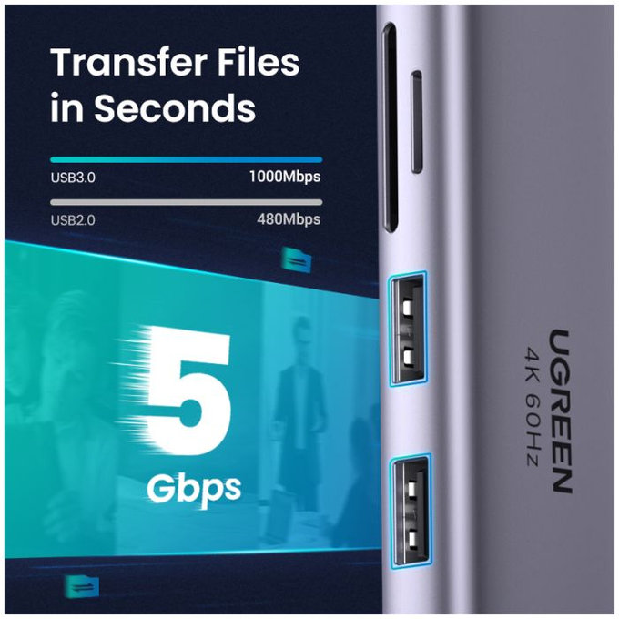 UGREEN - USB-C Hub 6in1, grau