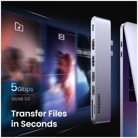 UGREEN - Dualer USB-C Hub 7in1, grau