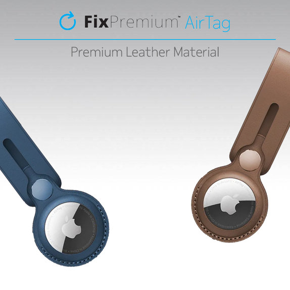 FixPremium - Schlüsselanhänger aus Leder für AirTag, blau