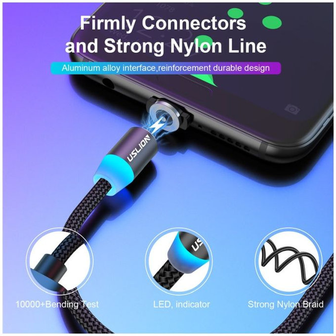 USLION - Lightning / USB Magnetisches Kabel (1m), schwarz