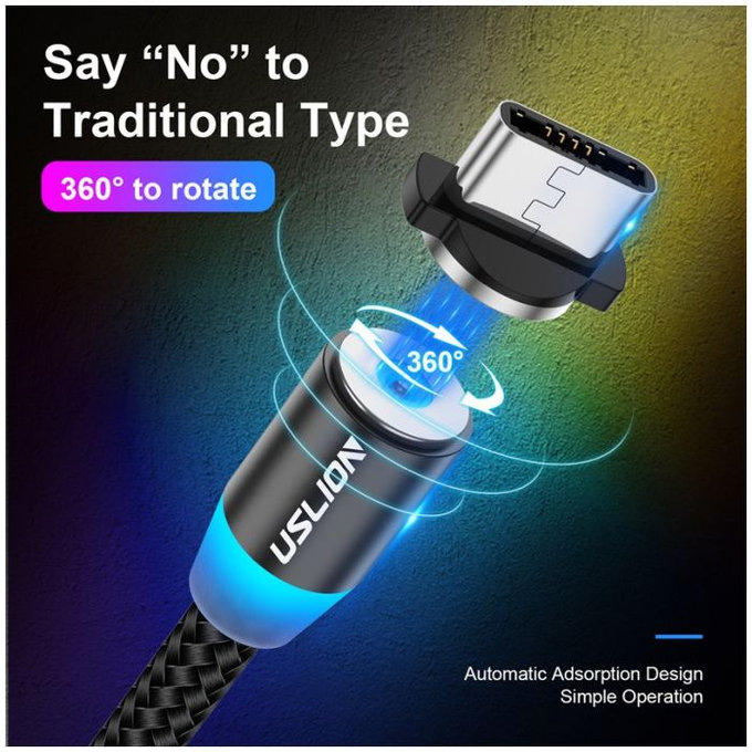 USLION - Lightning / USB Magnetisches Kabel (1m), schwarz