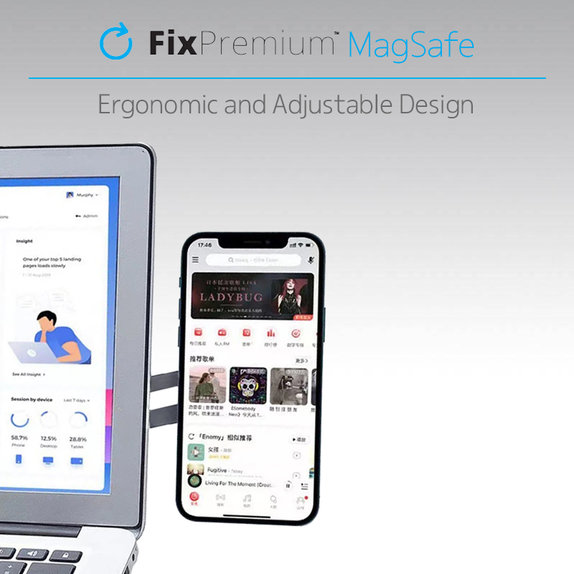 FixPremium - MagSafe Halterung für iPhone auf Notebook, schwarz