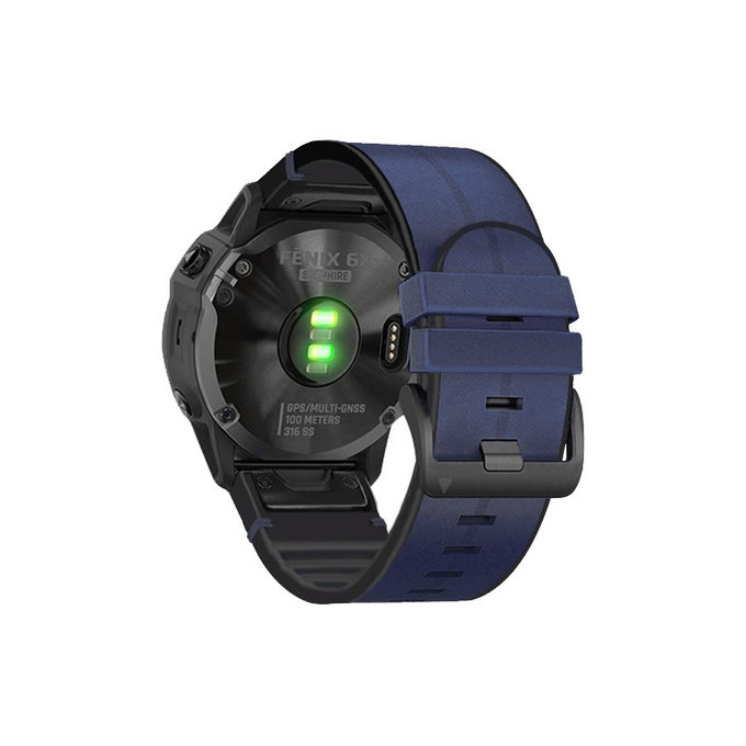 FixPremium - Lederarmband für Garmin (QuickFit 26mm), blau