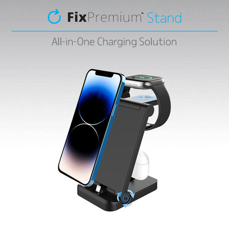 FixPremium - Faltbarer 3in1 Ständer für iPhone, Apple Watch und AirPods, schwarz