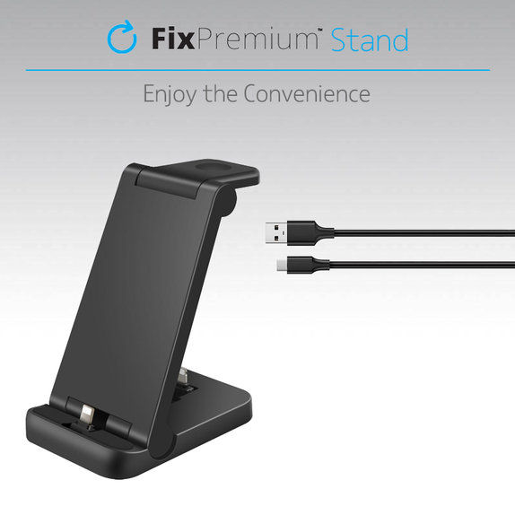 FixPremium - Faltbarer 3in1 Ständer für iPhone, Apple Watch und AirPods, schwarz