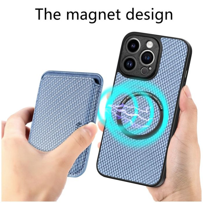 FixPremium - Carbon Hülle mit MagSafe Wallet für iPhone 14 Pro, blau