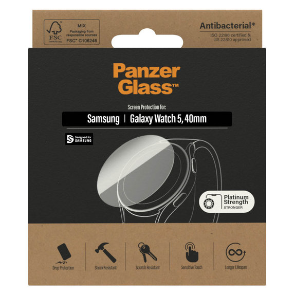 Panzerglas Flat Glass AB für Samsung Galaxy Watch 5 40 mm, Klar, PanzerGlass