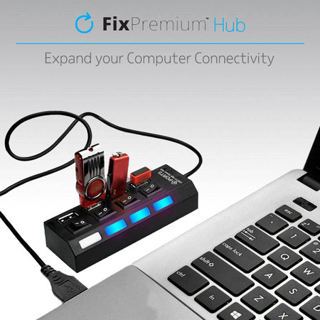 FixPremium - USB Hub mit Schalter für 7 USB, schwarz