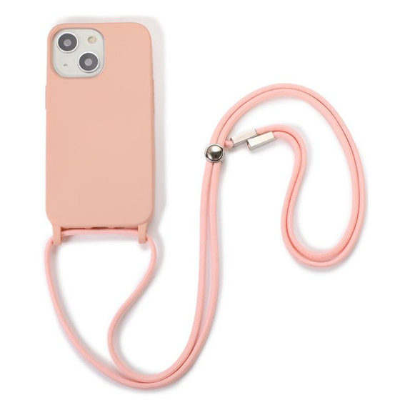 FixPremium - Silikonhülle mit Umhängeband für iPhone 14 Plus, rosa