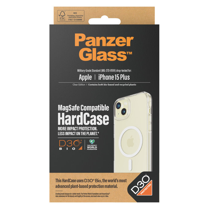 Hülle HardCase D3O mit MagSAFE by PanzerGlass für iPhone 15 Plus, Transparent, PanzerGlass