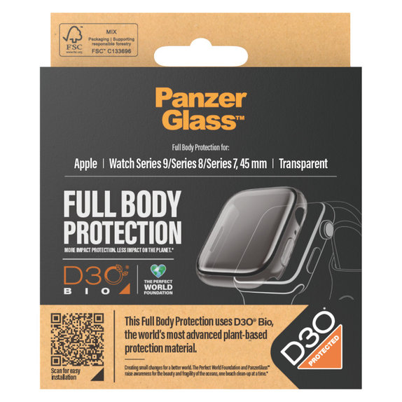 Panzerglas Full Body D3O für Apple Watch 9/8/7 45 mm, Transparent, PanzerGlass