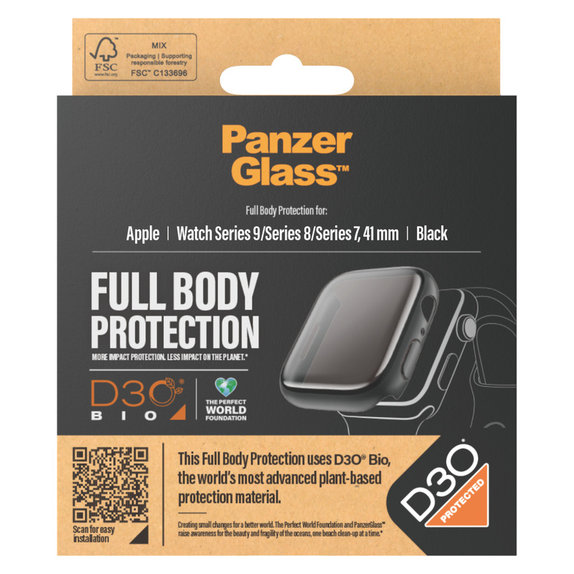 Panzerglas Full Body D3O für Apple Watch 9/8/7 41 mm, Schwarz, PanzerGlass