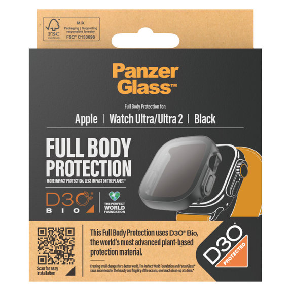 Panzerglas Full Body D3O für Apple Watch Ultra/Ultra 2, Schwarz, PanzerGlass