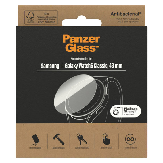 Panzerglas Flat Glass AB für Samsung Galaxy Watch6 43 mm, Klar, PanzerGlass