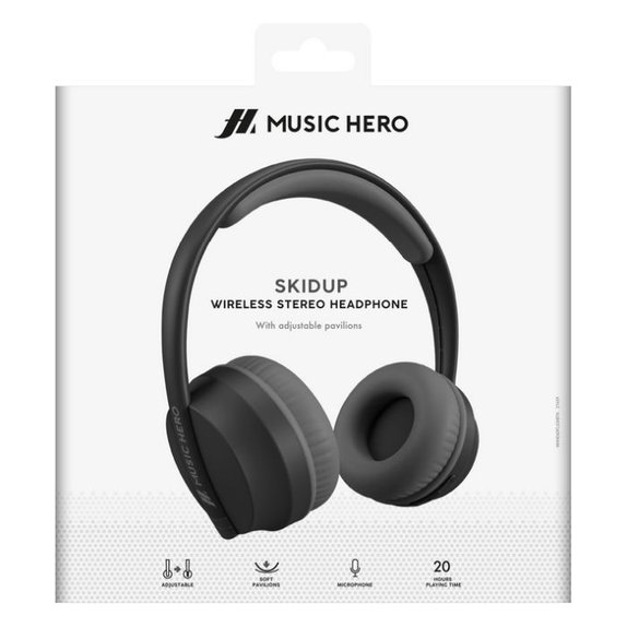 Music Hero - Stereo Kabellos Kopfhörer Skidup mit Mikrofon, schwarz
