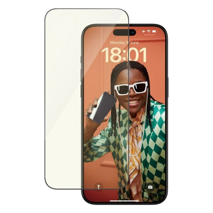 Schutzglas UWF Eyecare mit Applikator für iPhone 15 Pro Max, Schwarz, PanzerGlass