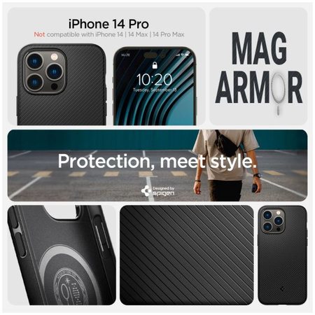 Spigen - Hülle Mag Armor mit MagSafe für iPhone 14 Pro, matte black