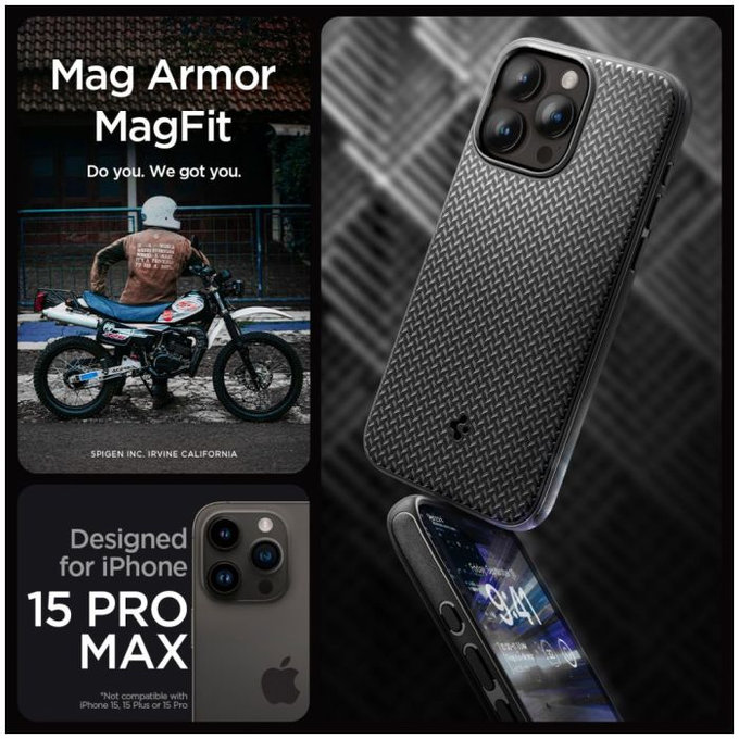 Spigen - Hülle Mag Armor mit MagSafe für iPhone 15 Pro Max, matte black
