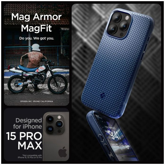 Spigen - Hülle Mag Armor mit MagSafe für iPhone 15 Pro Max, navy blue