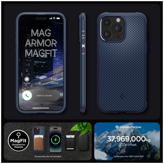 Spigen - Hülle Mag Armor mit MagSafe für iPhone 15 Pro Max, navy blue