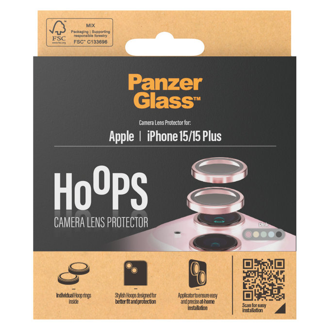 Kameraobjektivschutz Hoops für iPhone 15/15 Plus, Rosa, PanzerGlass