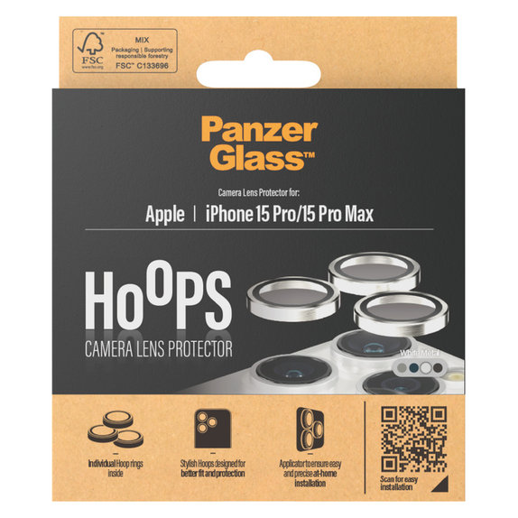 Kameraobjektivschutz Hoops für iPhone 15 Pro/15 Pro Max, White Metal, PanzerGlass