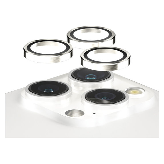 Kameraobjektivschutz Hoops für iPhone 15 Pro/15 Pro Max, White Metal, PanzerGlass