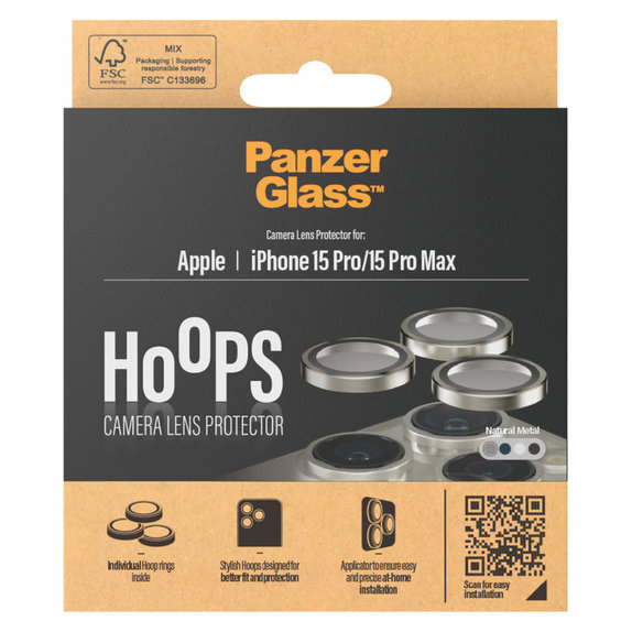 Kameraobjektivschutz Hoops für iPhone 15 Pro/15 Pro Max, Natural Metal, PanzerGlass