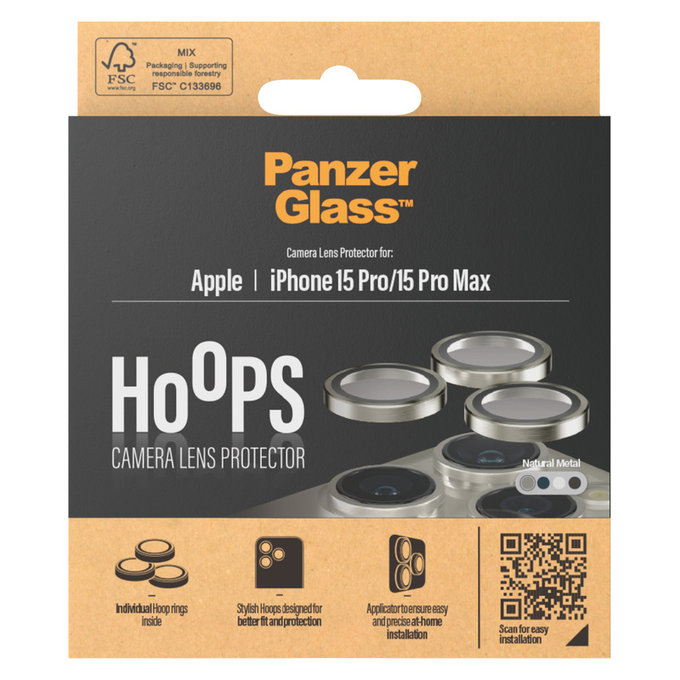 Kameraobjektivschutz Hoops für iPhone 15 Pro/15 Pro Max, Natural Metal, PanzerGlass