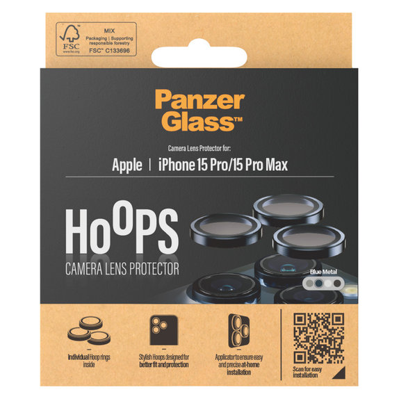 Kameraobjektivschutz Hoops für iPhone 15 Pro/15 Pro Max, Blue Metal, PanzerGlass
