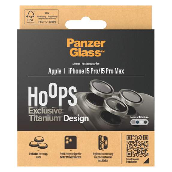 Kameraobjektivschutz Hoops für iPhone 15 Pro/15 Pro Max, Natural Titanium, PanzerGlass