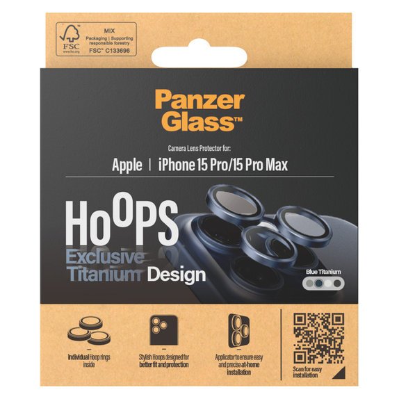Kameraobjektivschutz Hoops für iPhone 15 Pro/15 Pro Max, Blue Titanium, PanzerGlass